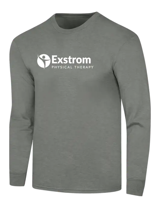 Simply Soft Long Sleeve Heathered Charcoal 4.5 oz, Poly/Combed Ring Spun Cotton T-Shirt w/Exstrom Logo