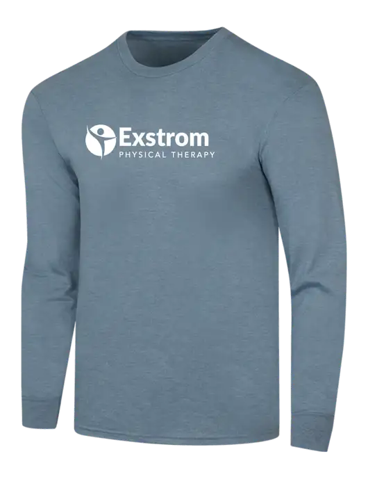 Simply Soft Long Sleeve Slate Blue Heather 4.5 oz, Poly/Combed Ring Spun Cotton T-Shirt w/Exstrom Logo