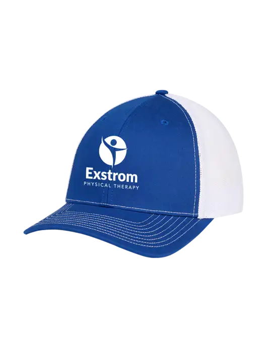 Richardson Adjustable Snapback Original 112 Trucker Cap Royal w/White Mesh w/Exstrom Logo