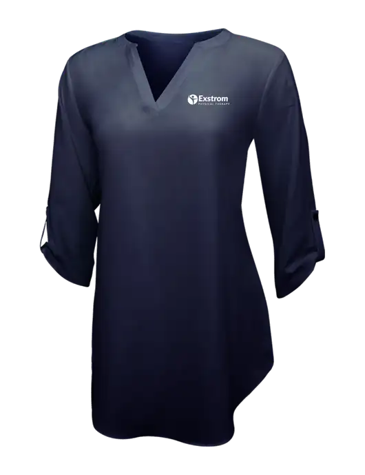 Navy Womens 3/4 Sleeve Tunic Blouse w/Exstrom Logo