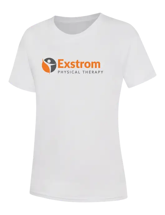 Womens White Core Blend Tee w/Exstrom Logo