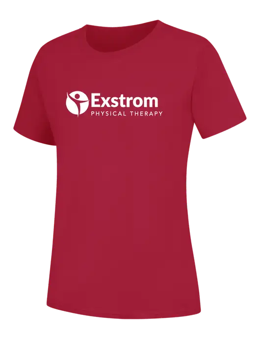 Womens Red Core Blend Tee w/Exstrom Logo