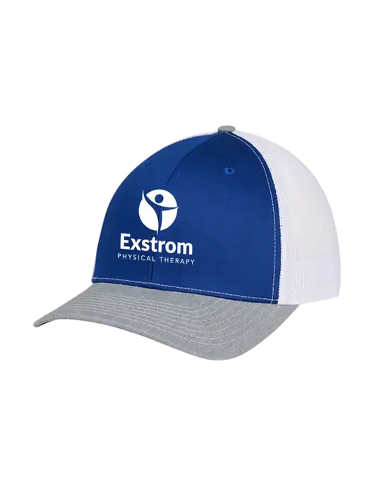 Richardson Adjustable Snapback Original 112 Trucker Cap Royal/HeatherGrey/White Mesh w/Exstrom Logo