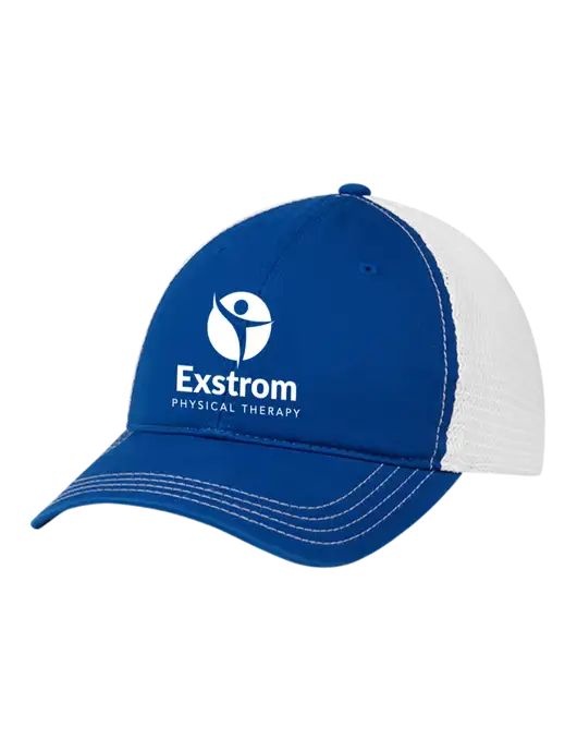 Richardson 111 Garment Washed Trucker Cap Royal w/White Mesh w/Exstrom Logo