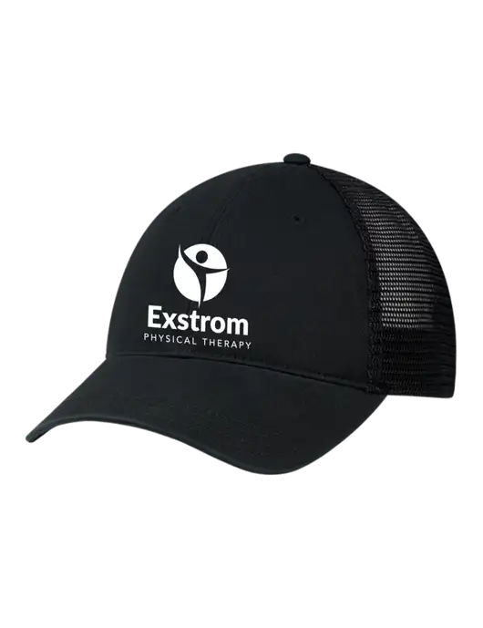 Richardson 111 Garment Washed Trucker Cap Black w/Black Mesh w/Exstrom Logo