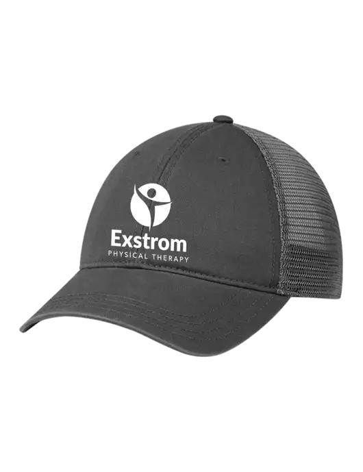 Richardson 111 Garment Washed Trucker Cap Charcoal w/Charcoal Mesh w/Exstrom Logo