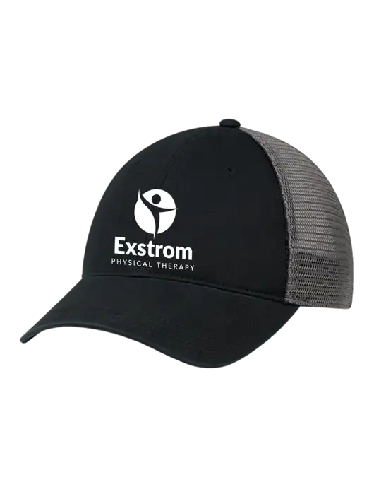 Richardson 111 Garment Washed Trucker Cap Black w/Charcoal Mesh w/Exstrom Logo