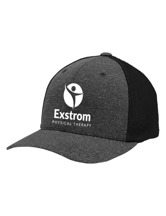 Flexfit Black/Dark Charcoal Heather Melange Mesh Back Trucker Cap w/Exstrom Logo