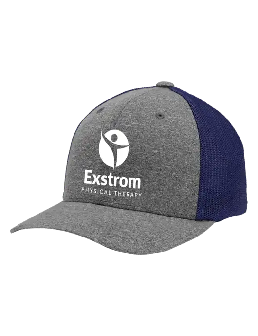 Flexfit Navy/Medium Grey Heather Melange Mesh Back Trucker Cap w/Exstrom Logo