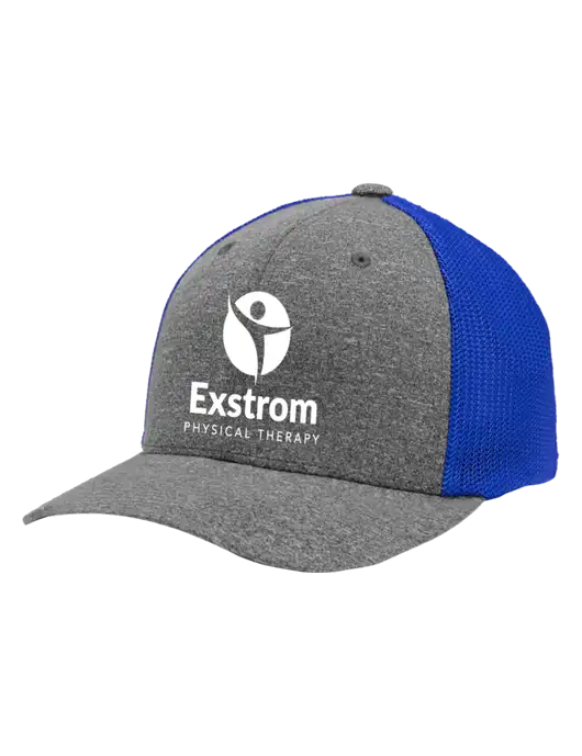 Flexfit Royal/Medium Grey Heather Melange Mesh Back Trucker Cap w/Exstrom Logo