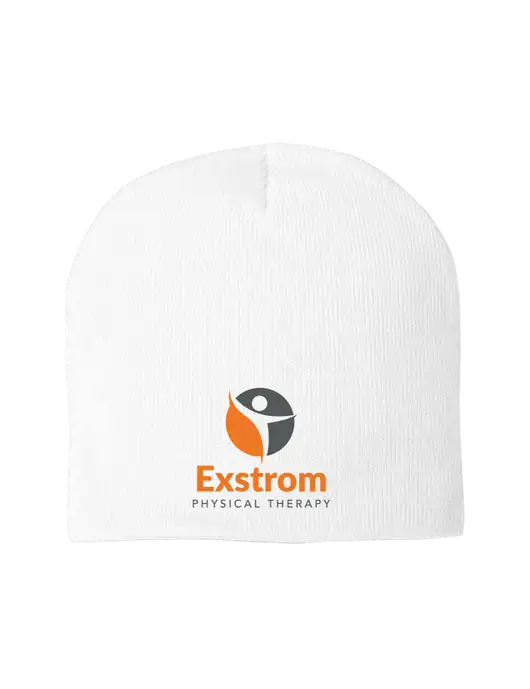 Solid White Element Knit Beanie w/Exstrom Logo