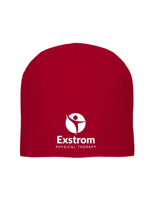 Solid Red Element Knit Beanie w/Exstrom Logo