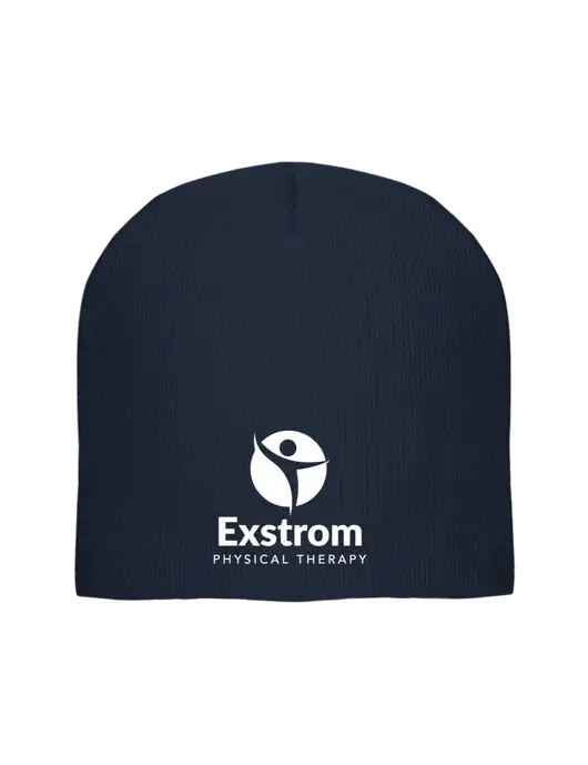 Solid Navy Element Knit Beanie w/Exstrom Logo