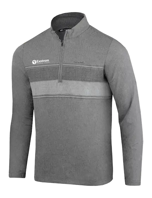 TravisMathew Balboa Chest Stripe Dark Grey Heather Quarter Zip w/Exstrom Logo