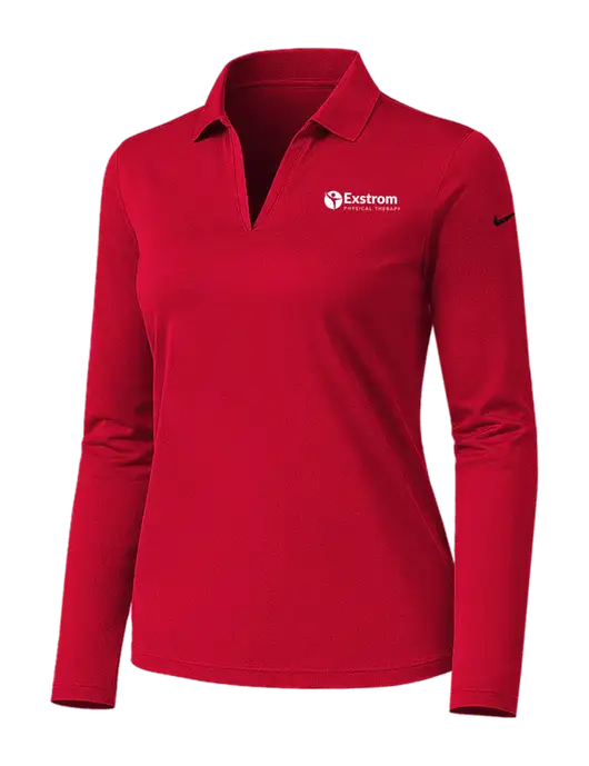 Nike Womens Red Dri-FIT Micro Pique 2.0 Long Sleeve Polo w/Exstrom Logo