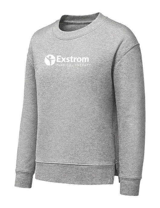 Womens Medium Grey Heather Dual Side Zippers Crewneck w/Exstrom Logo