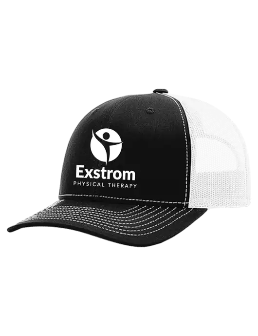 Richardson 112+ R-Flex Black Trucker Cap w/White Mesh w/Exstrom Logo