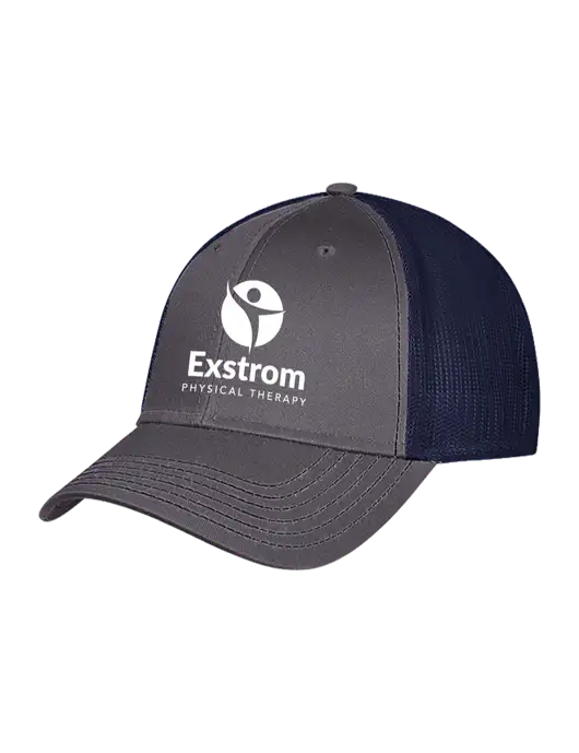 Charcoal/Navy Mesh Trucker Cap Snap Back w/Exstrom Logo